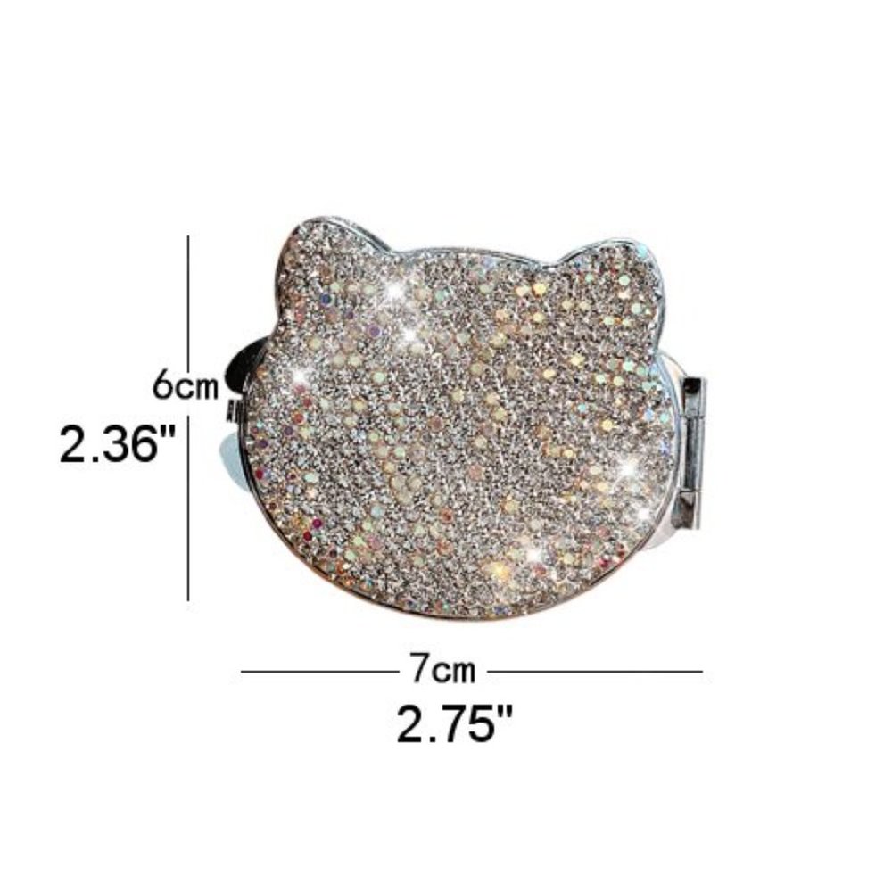 NWT Sparkling Bling Swarovski Crystal Rhinestone Cat Shape Compact Mirro… - Picture 5 of 5